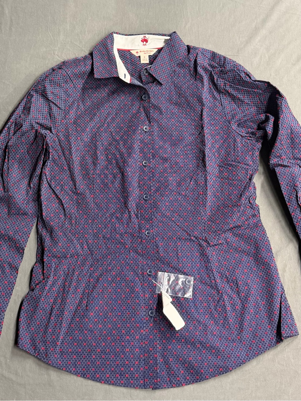 NWT Brooks Brothers Red Fleece Navy & Red Dobby Patterned Button Up Shirt